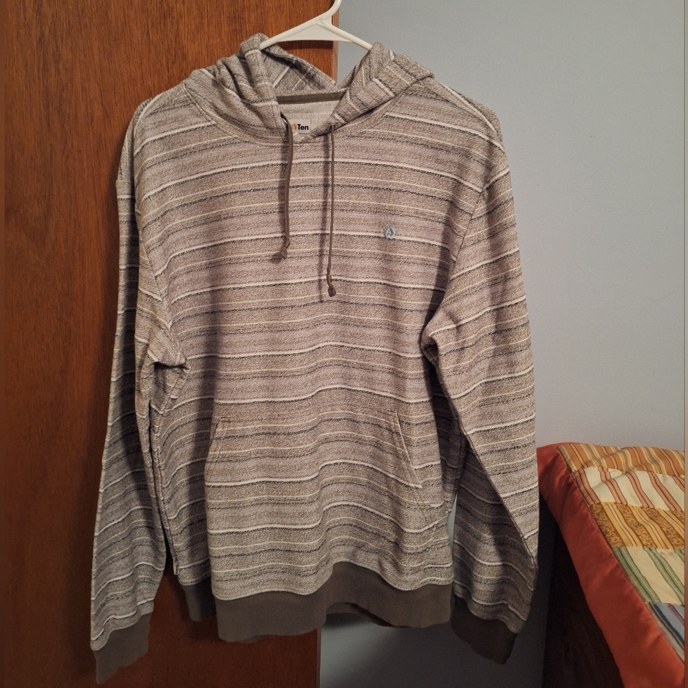 Hang Ten Y2K Surfer Men's Striped Gray And Tan Hoodie Size L